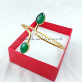 Green onyx gemstone bangle, gold plated handmade bangle, boho bangle, adjustable bangle, Green stone bangle